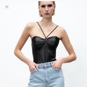 Zara Black Leather Bodysuit